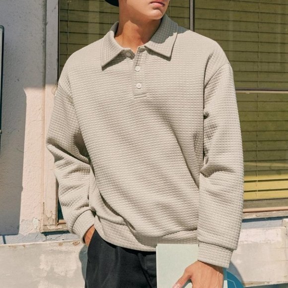 Tan Mens Polo Sweatshirt - Picture 3 of 5